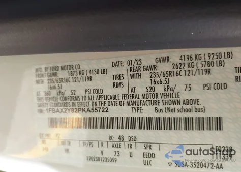 2023 Ford Transit-350 Passenger Van Xl from USA, damaged, VIN 1FBAX2Y82PKA55722